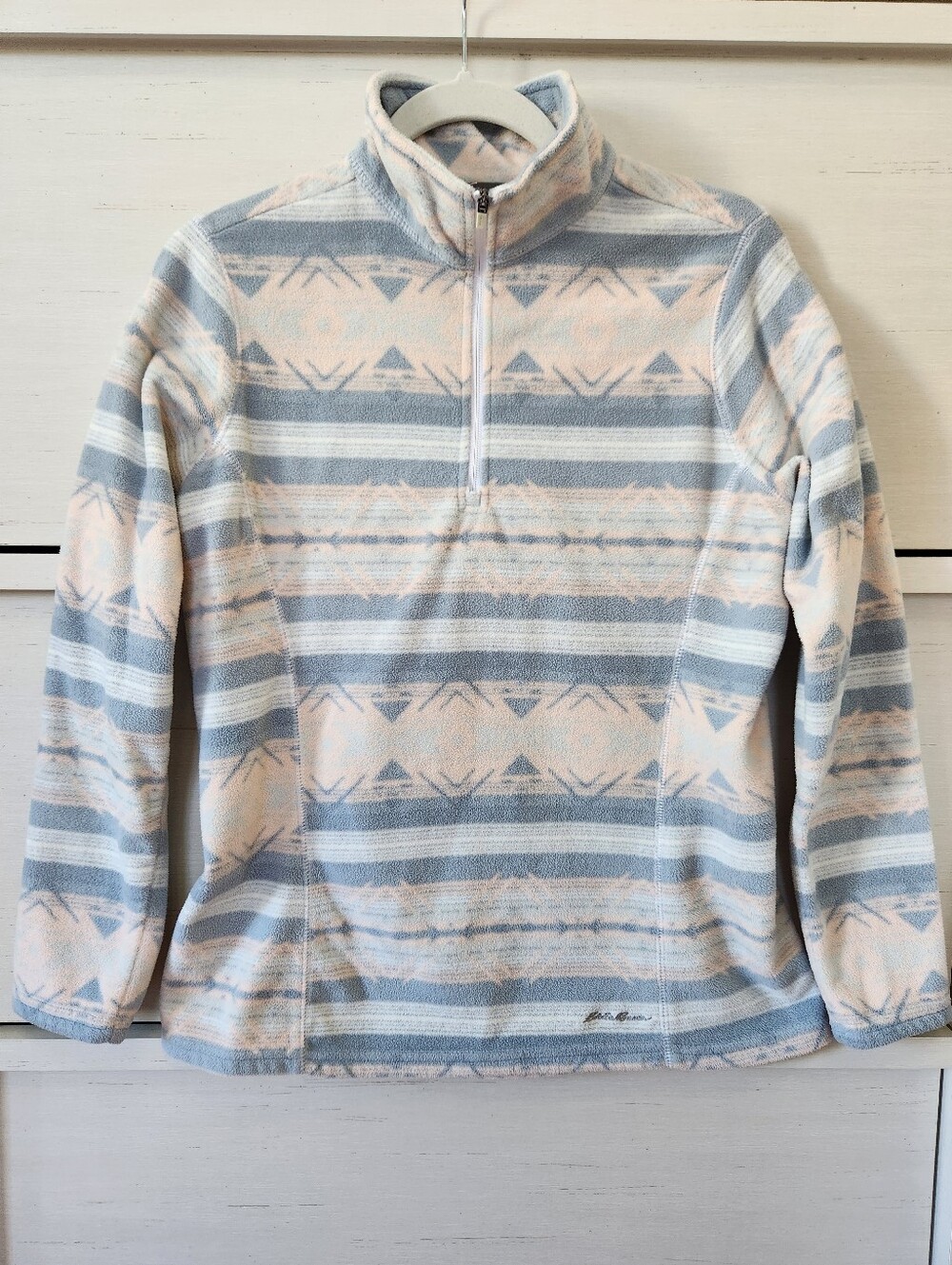 Eddie Bauer Cozy Quarter-zip Fleece Pullover Pastel Blue Peach White Sz Medium
